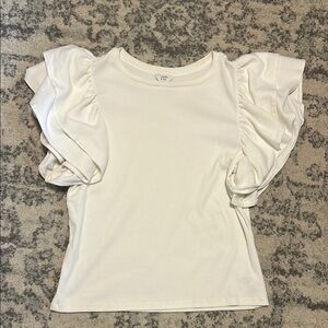 Crown & Ivy Ruffle Sleeve Ribbed Top